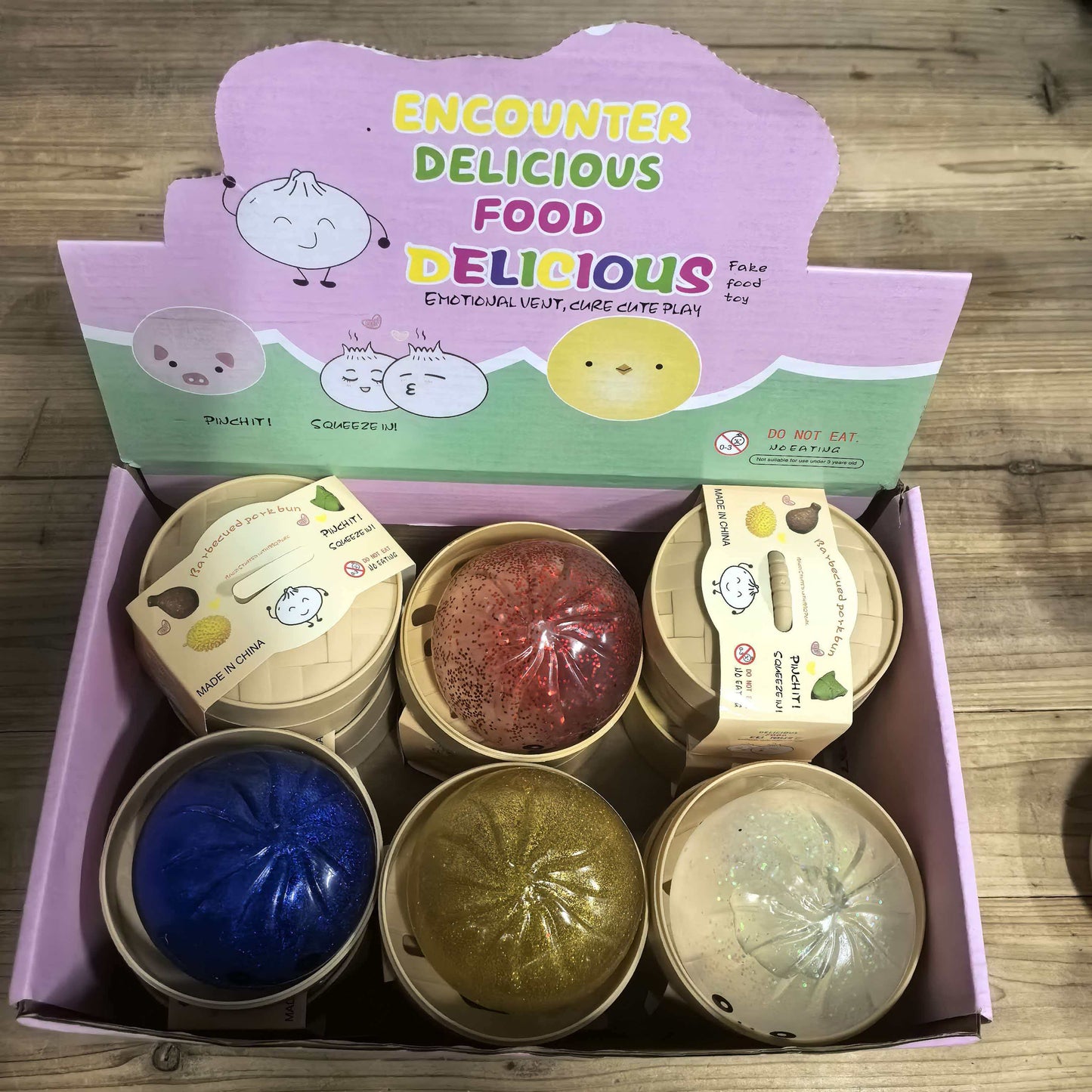 USA Presale_ Glitter Soft Squeeze Decompression Dumpling Squishy Toys with Steamer Basket and Gift Box_ miki
