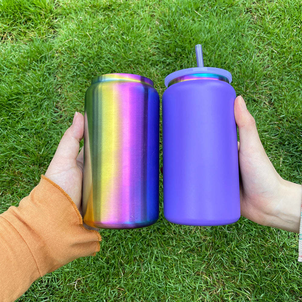 USA RTS_ rainbow plated 16oz vacuum insulated stainless steel can for laser engrave _miki
