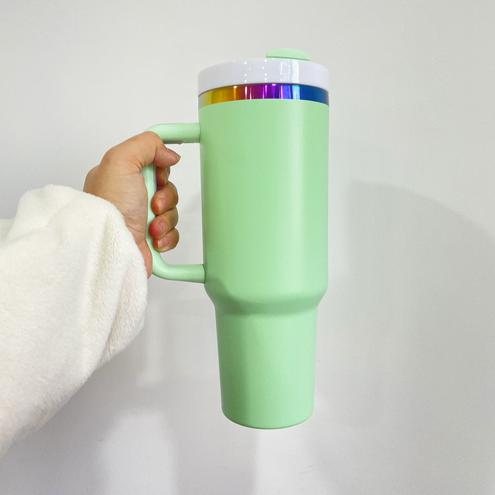 💕rainbow underneath H2.0 40oz macaron quencher tumblers with removable handle for laser engraving_miki