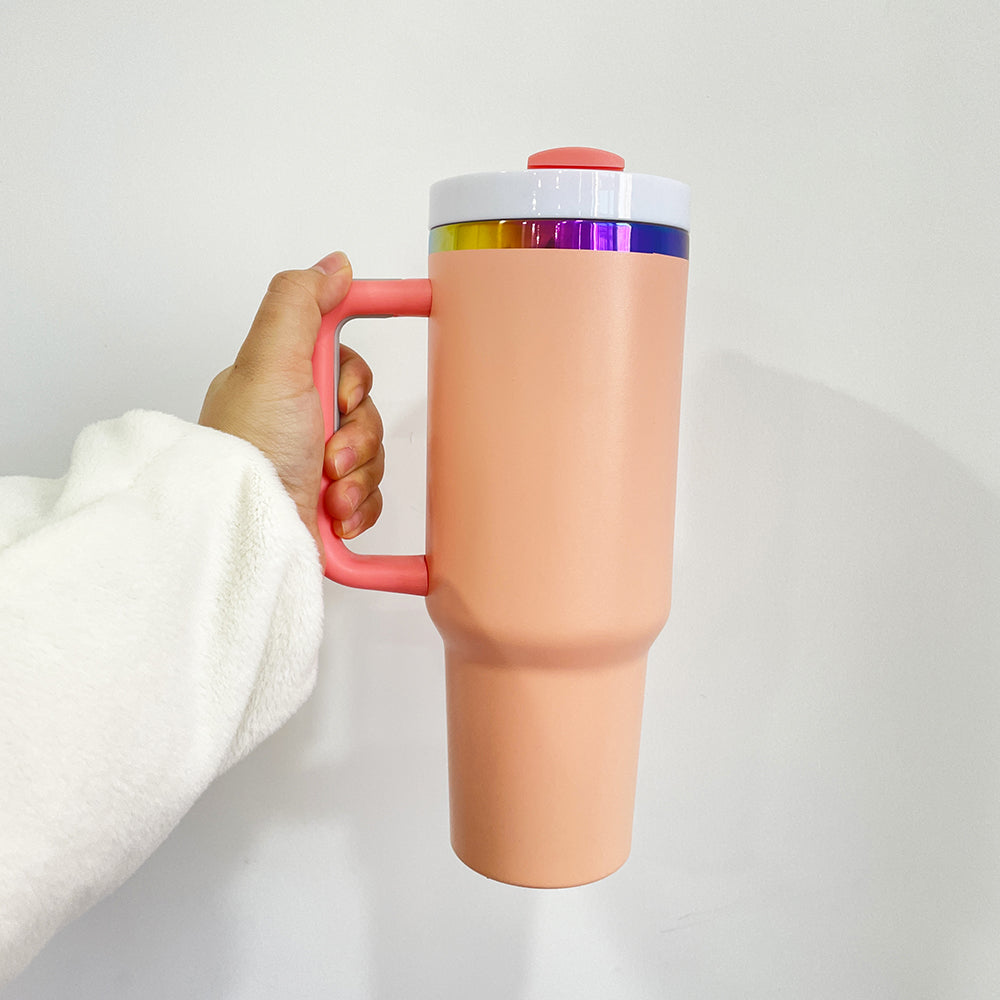 💕rainbow underneath H2.0 40oz macaron quencher tumblers with removable handle for laser engraving_miki