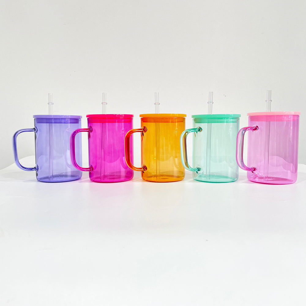USA RTS_ Sublimation 17oz Jelly Glass Mugs with Handle and Colored Lid_ miki