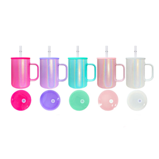 USA RTS_ sublimation 17oz shimmer glass mug with straw and colored pp lids _miki