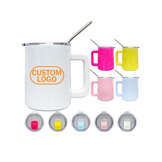 sublimation colored magnetic lid 10oz stainless steel coffee mugs with removable handle and metal straw_miki
