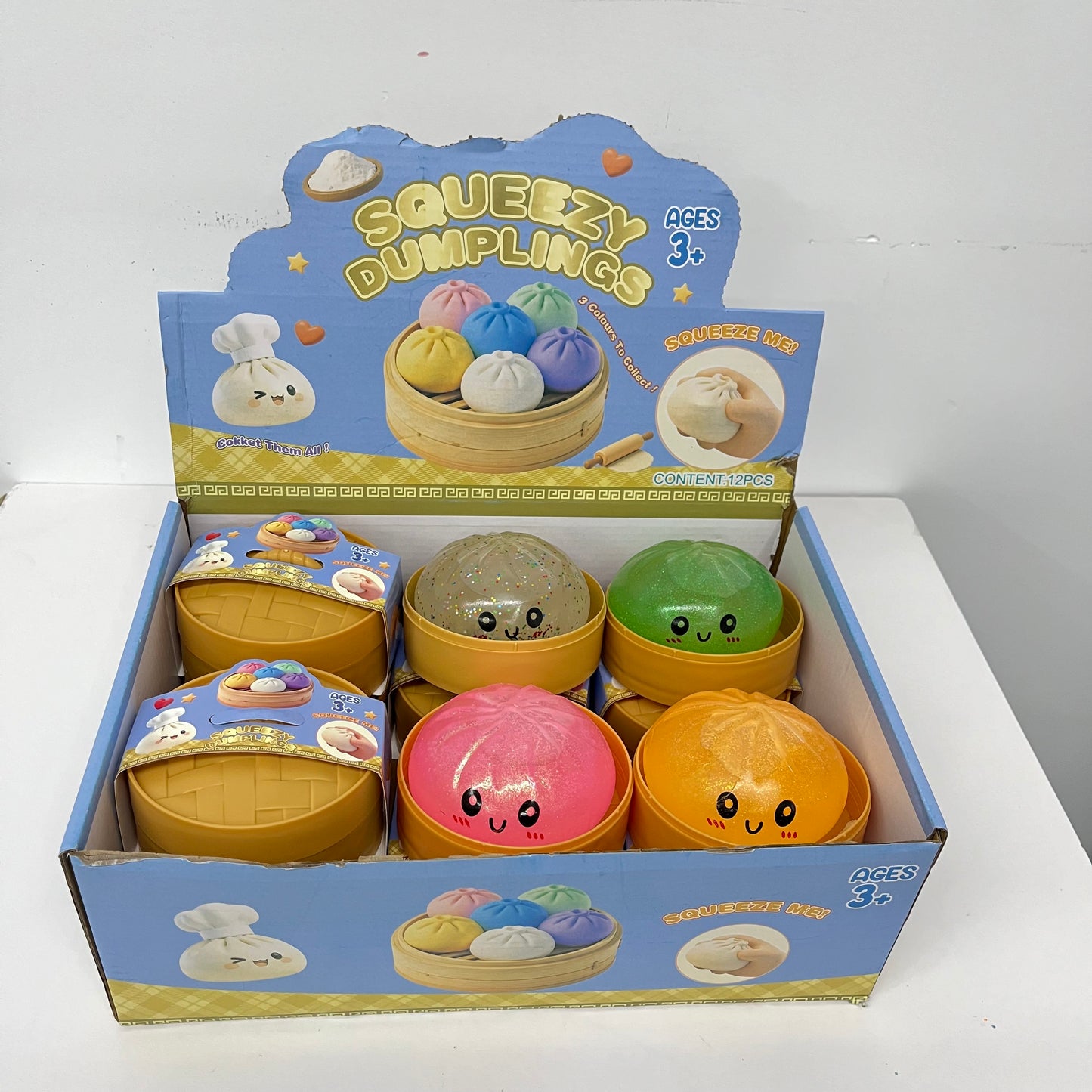 USA Presale_ Glitter Soft Squeeze Decompression Dumpling Squishy Toys with Steamer Basket and Gift Box_ miki