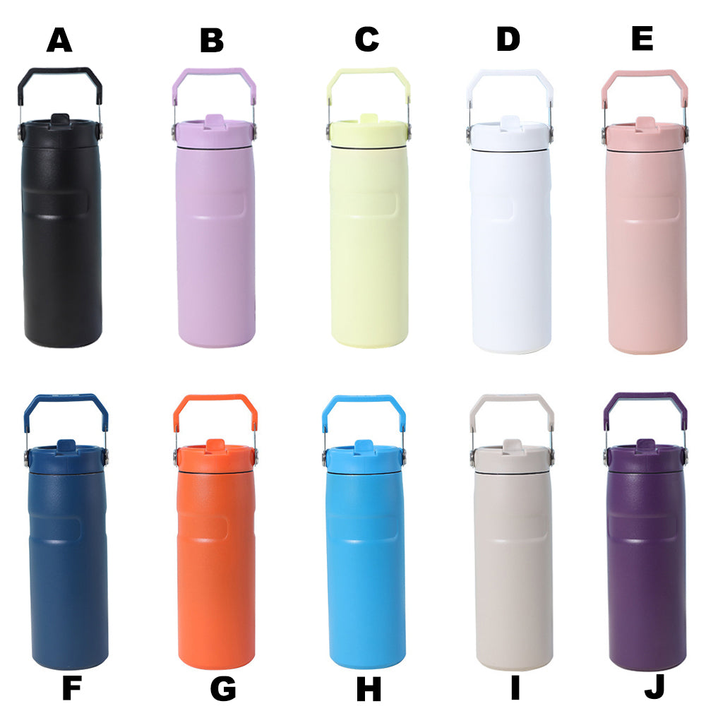 Stanley Style 16oz Double Walled Stainless Steel Water Bottles with Flip Straw Lid and Top Handle_ miki