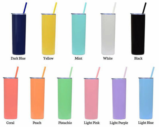 20oz skinny tumbwlrs with slide lid and colored straws for laser engraving_miki