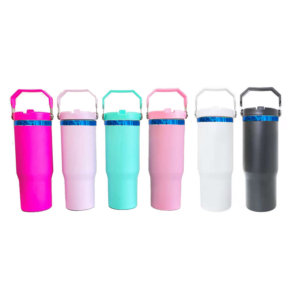 Blue underneath powder coated 30oz flip straw water bottle for laser engraved_miki