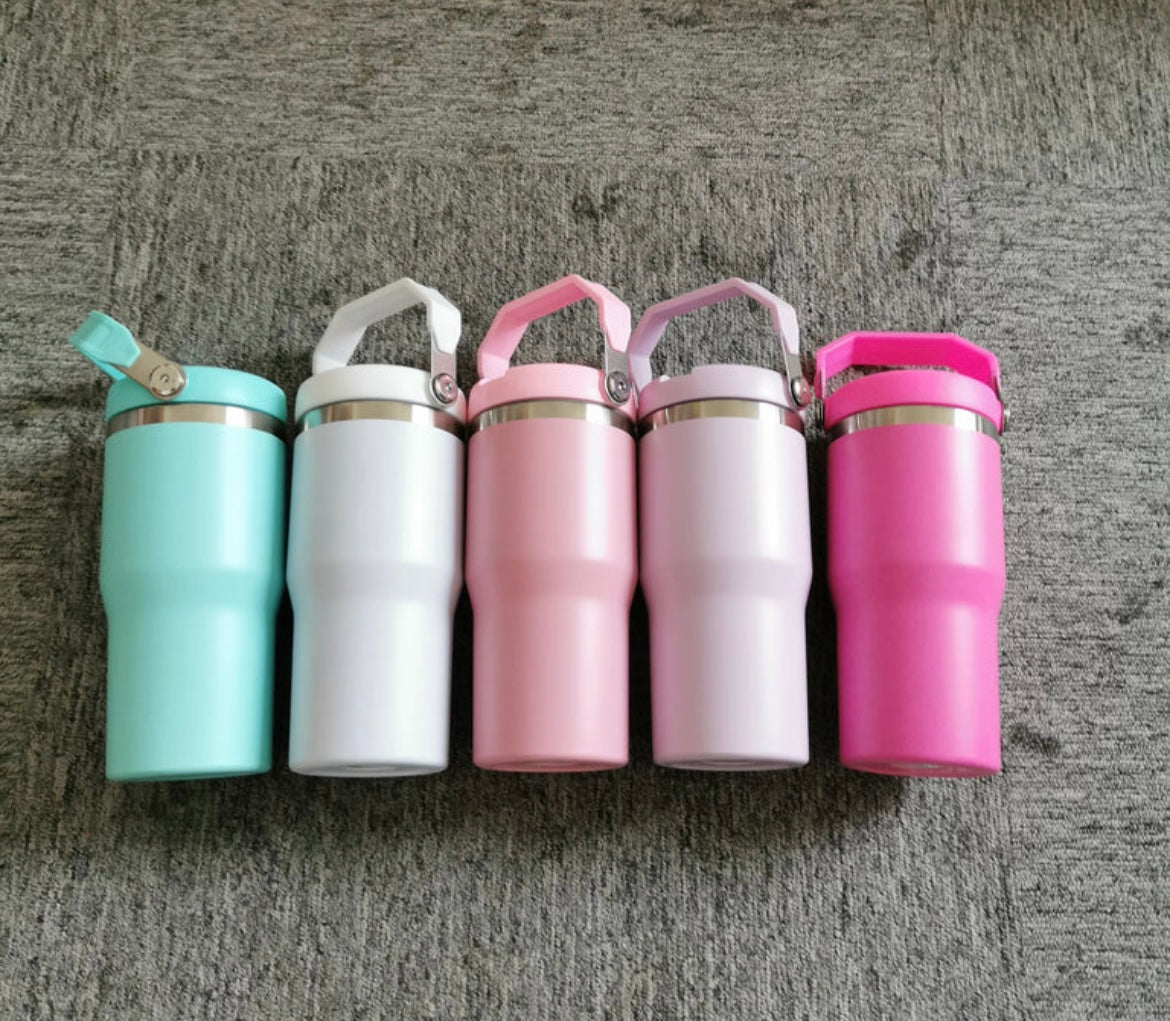 USA Presale_ Sublimation Macaron Colored Kids 20oz Flip Straw Water Bottles with Top Handle_ miki