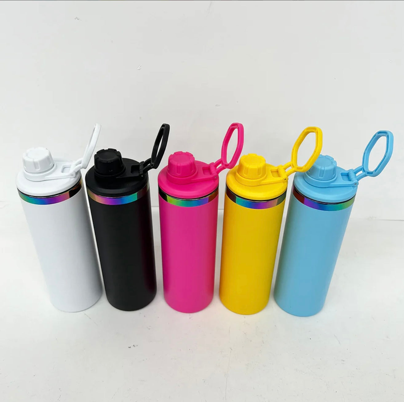Powder Coated 20oz Sports Lid Rainbow Plated Straight Sports Water Bottles With 2 Lids For Laser Engraving _Miki