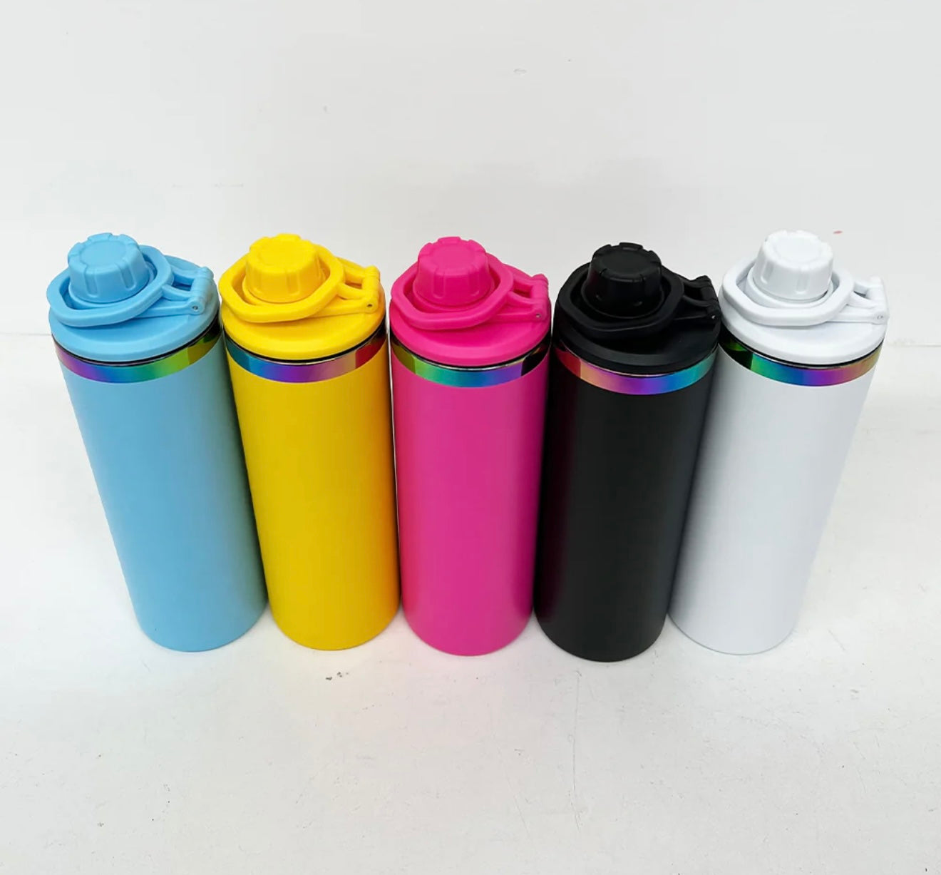 Powder Coated 20oz Sports Lid Rainbow Plated Straight Sports Water Bottles With 2 Lids For Laser Engraving _Miki