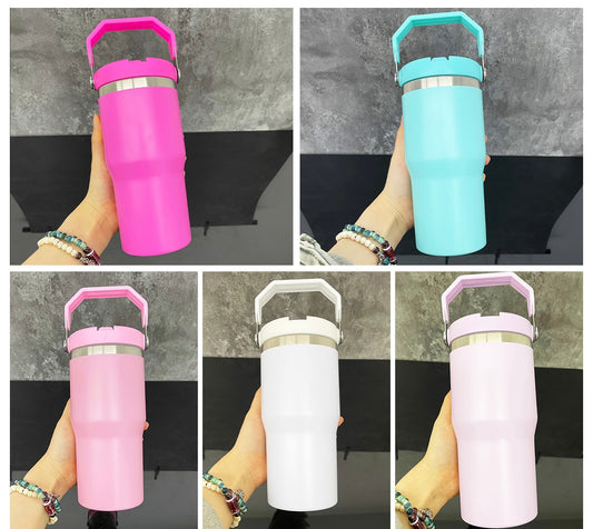 USA Presale_ Sublimation Macaron Colored Kids 20oz Flip Straw Water Bottles with Top Handle_ miki