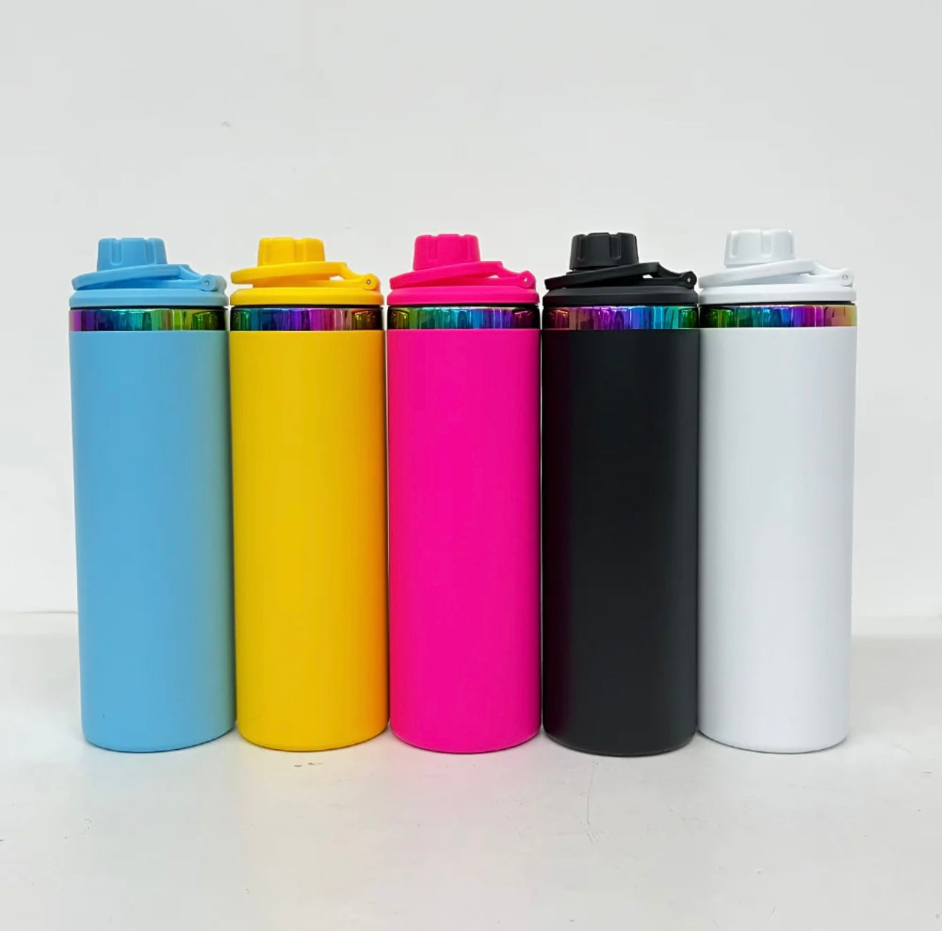 Powder Coated 20oz Sports Lid Rainbow Plated Straight Sports Water Bottles With 2 Lids For Laser Engraving _Miki