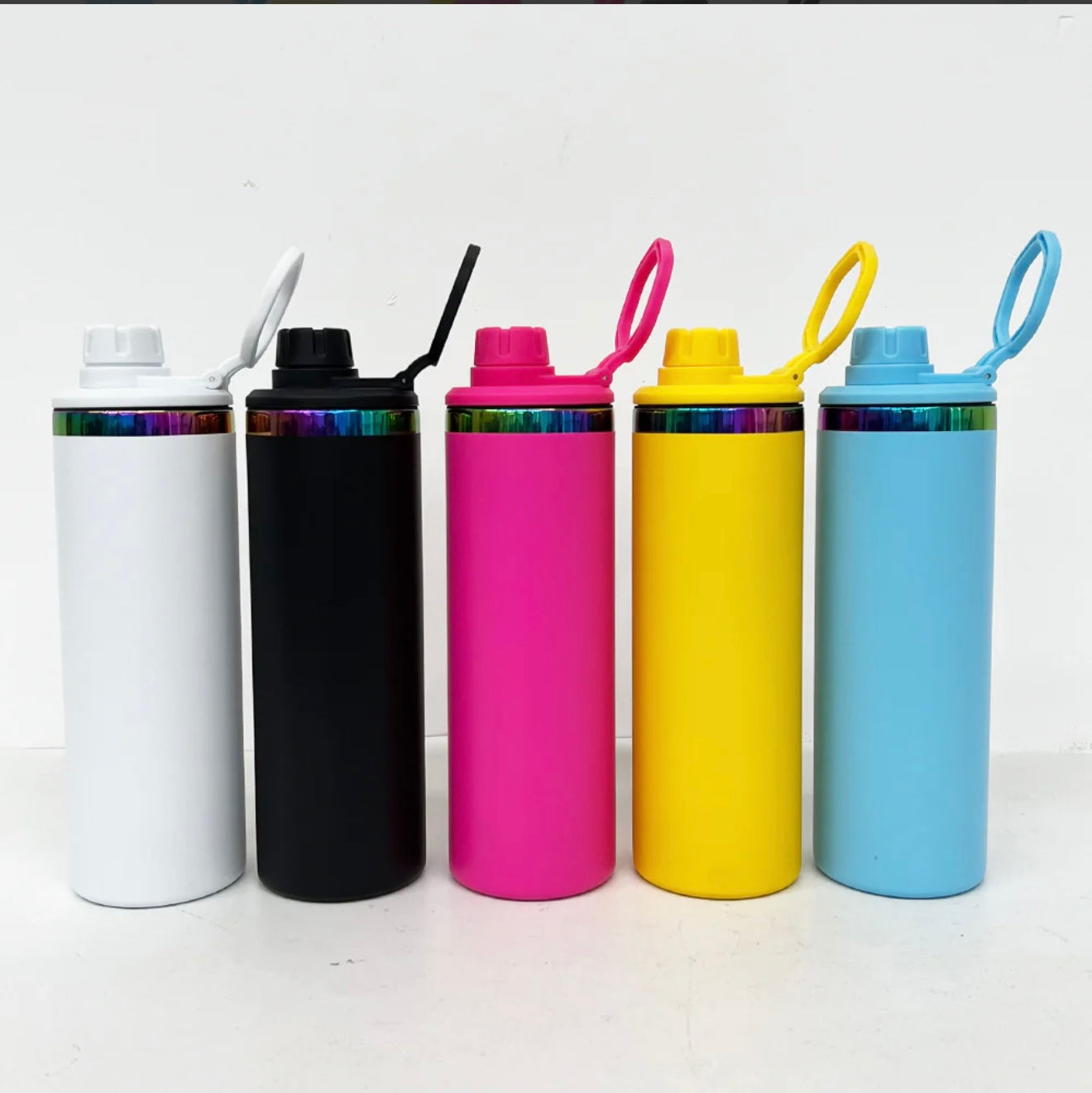 Powder Coated 20oz Sports Lid Rainbow Plated Straight Sports Water Bottles With 2 Lids For Laser Engraving _Miki