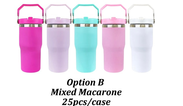USA Presale_ Sublimation Macaron Colored Kids 20oz Flip Straw Water Bottles with Top Handle_ miki