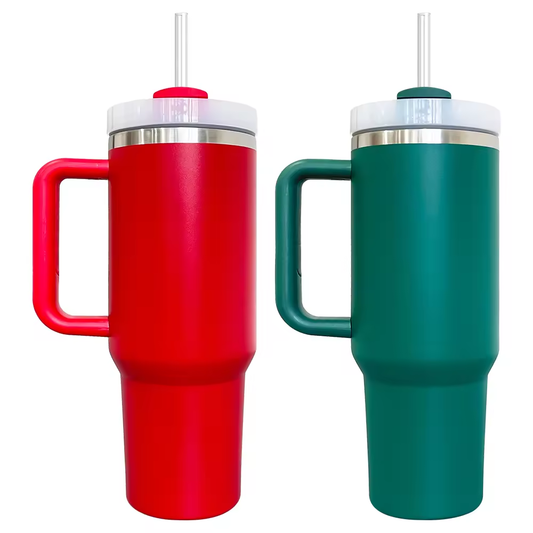 USA Presale_ Red Green Powder Coated Christmas H2.0 40oz Tumblers With Handle,Lid And Straw For Laser Engraving_miki
