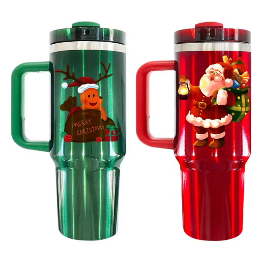 USA Pre-sale Starbucks & Stanley alliance sublimation red green Metallic 40oz Christmas quencher tumbler with handle,lid and straw_miki