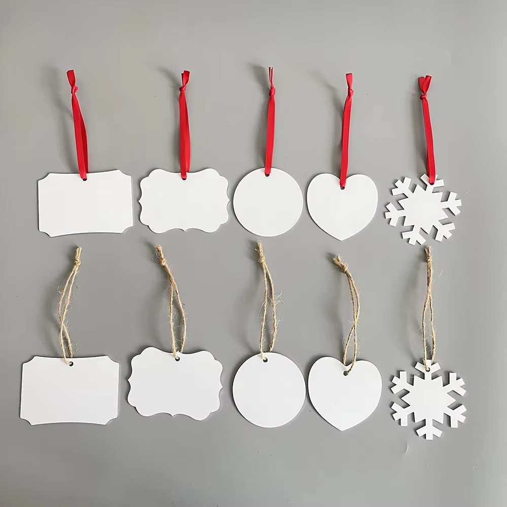 USA RTS_ Sublimation Aluminium Ornaments Mixed Shape for DIY Crafts Christmas Decorations with String_ Miki