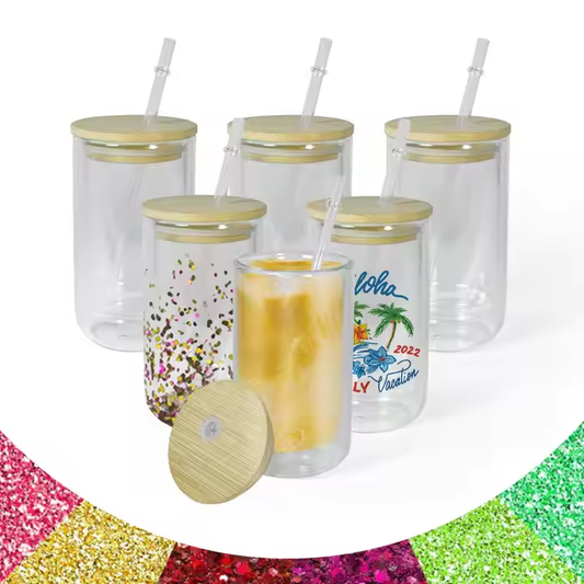 Egg Shaped 14oz Double Walled Glass Snow Globe Wine Tumbler with Bamboo Lid for Sublimation and UV DTF Wraps_ miki