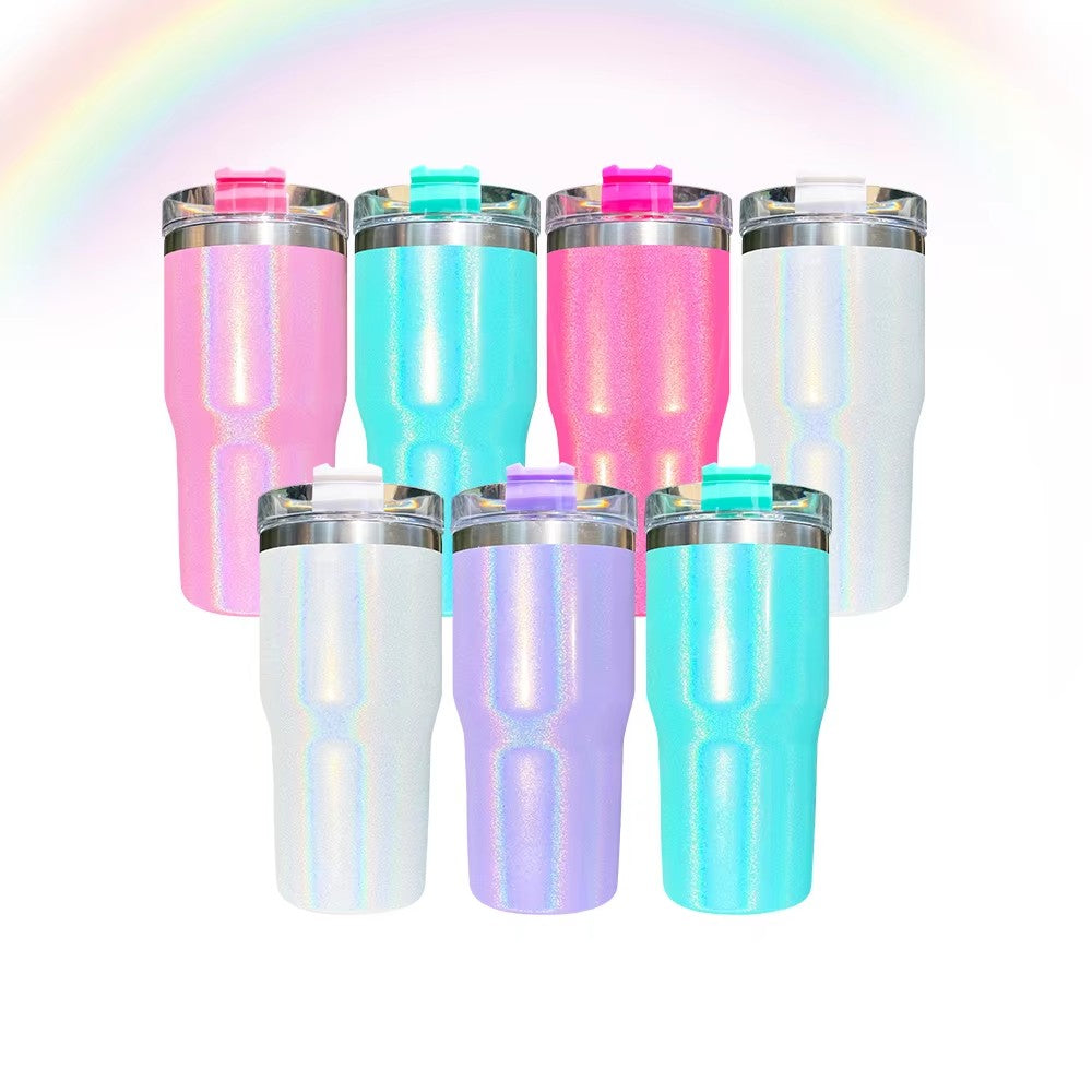 USA RTS_ Shimmer sublimation Double Walled Stainless Steel 20oz Kids Tumbler with Lid and Straw_ miki