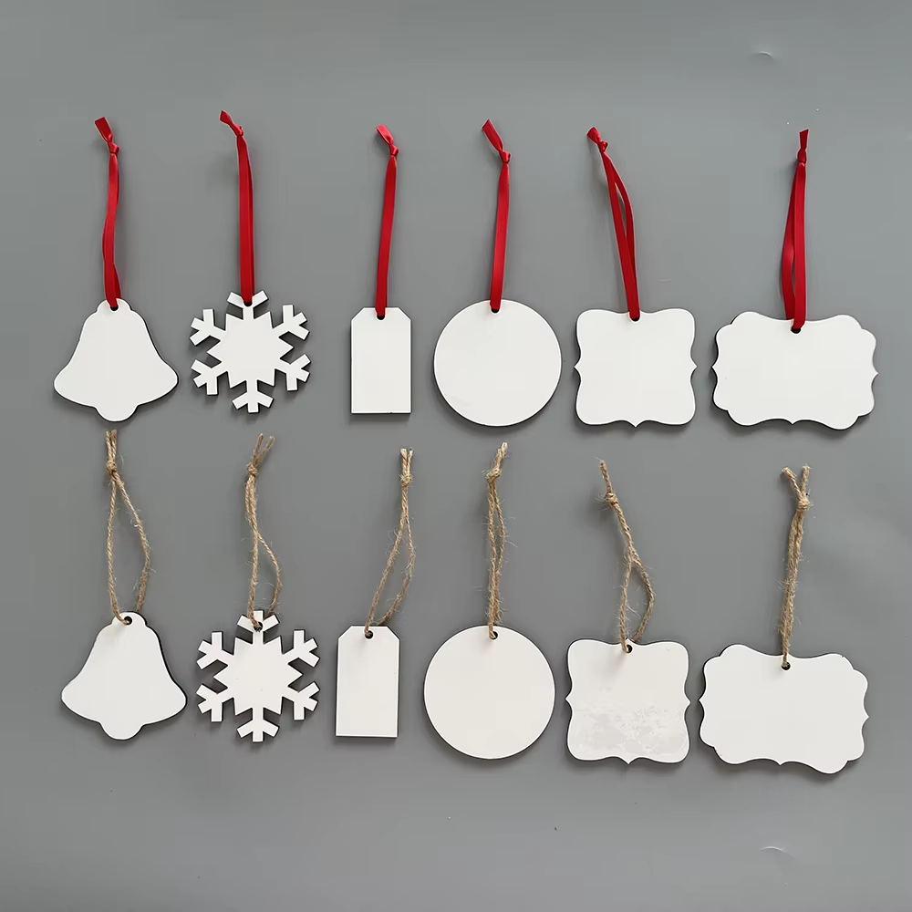 USA RTS_ Sublimation MDF Ornaments Mixed Shape for DIY Crafts Christmas Decorations with String_ Miki