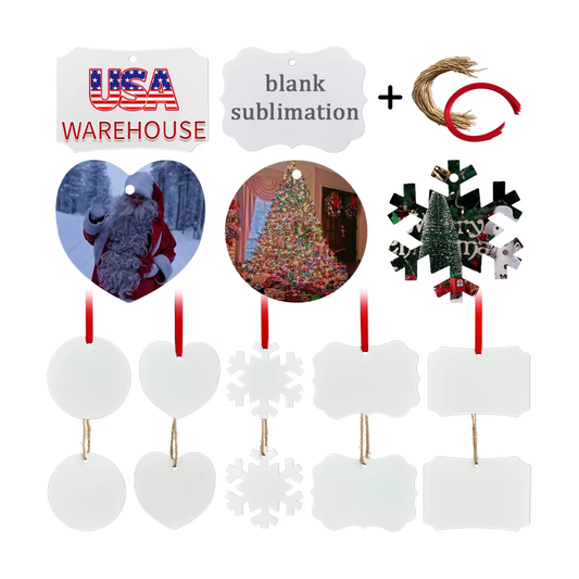 USA RTS_ Sublimation Aluminium Ornaments Mixed Shape for DIY Crafts Christmas Decorations with String_ Miki