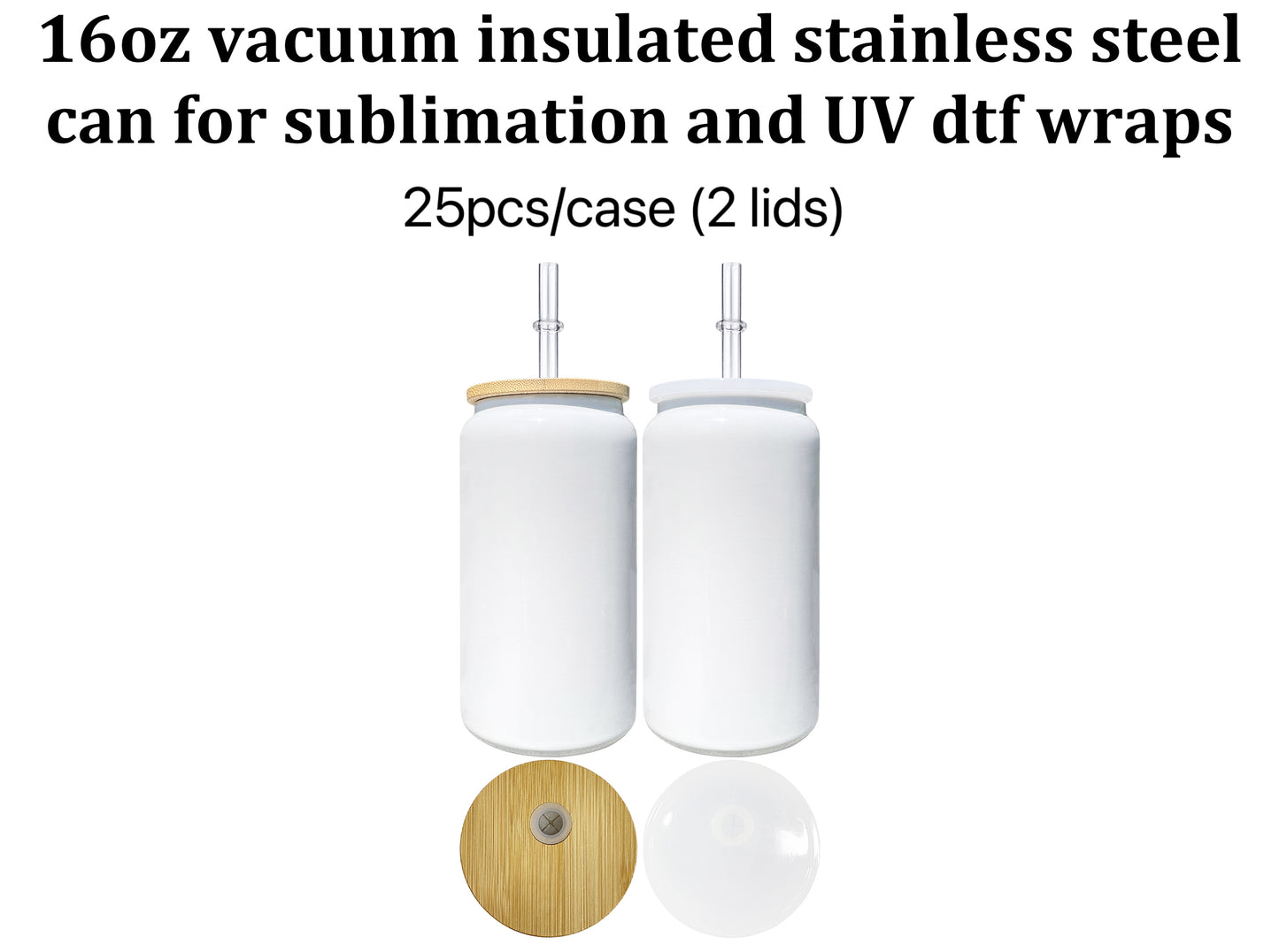 sublimation white 16oz vacuum insulated stainless steel can with bamboo lid and plastic lid_miki