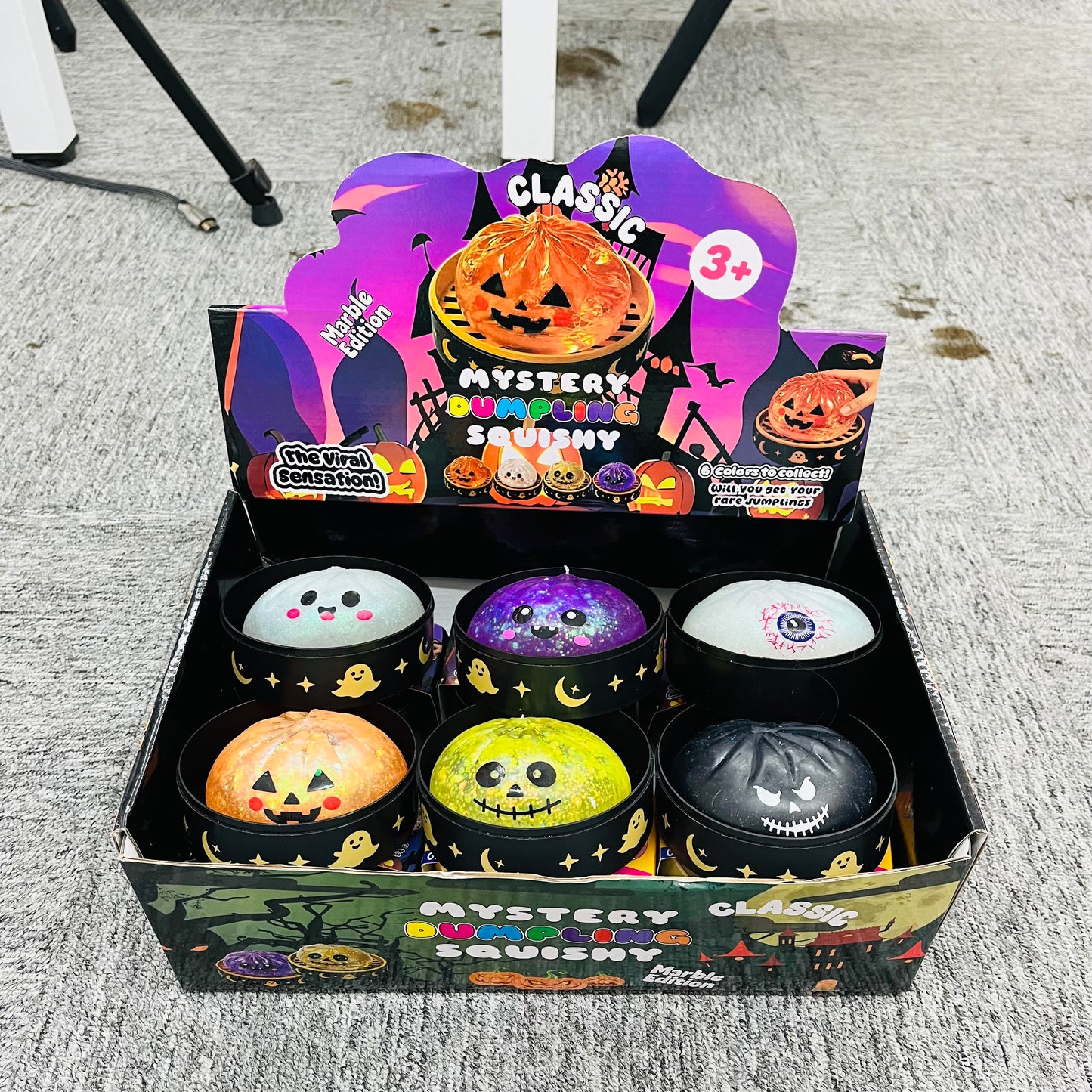 Halloween design Glow in the dark Maltose Dumpling Squishy Toys with Steamer Basket and Gift Box_ miki