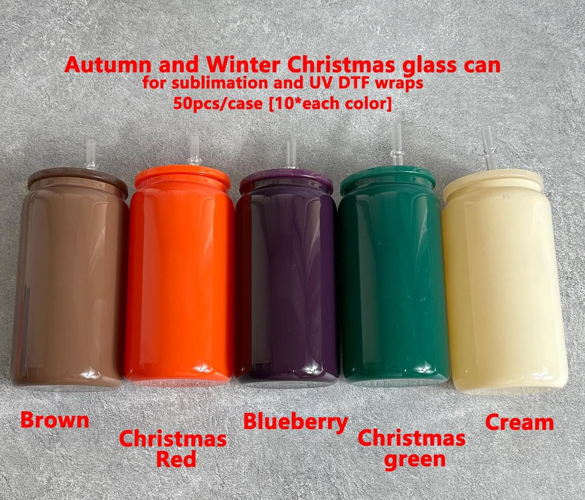 fall autumn colors 16oz glass cans with plastic lids and straws for sublimation and UV DTF wraps_miki