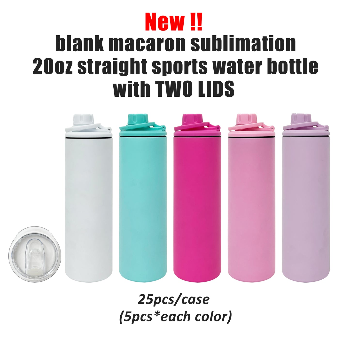 Sublimation Macaron 20oz Sports Straight Water Bottle with Two Lids _miki