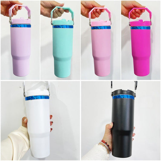 Blue underneath powder coated 30oz flip straw water bottle for laser engraved_miki