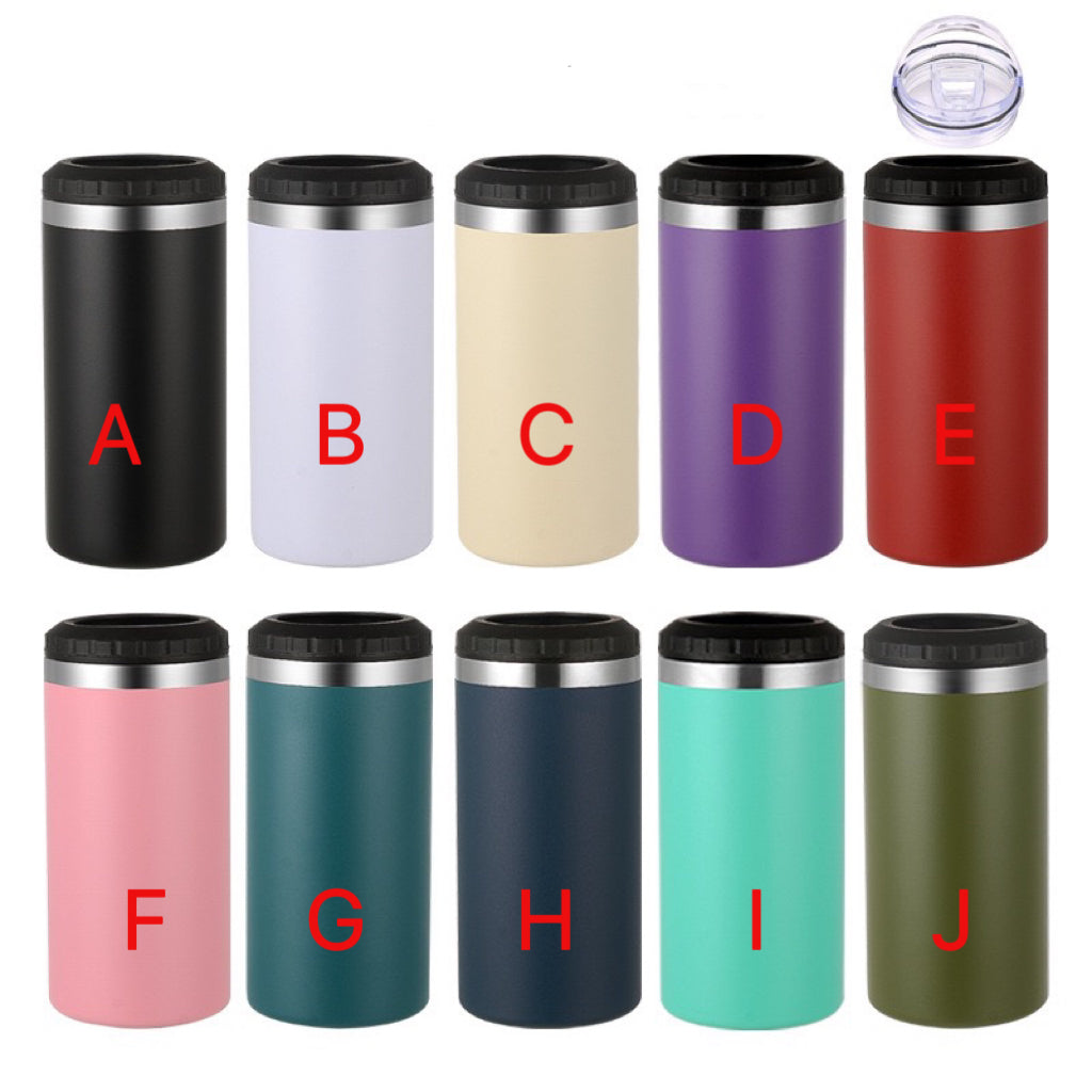 Powder coated 16oz vacuum insulated can cooler with 2 lids for laser engraving_miki