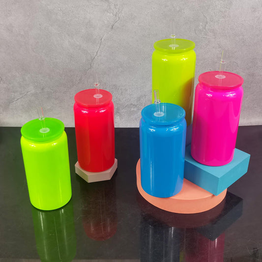 USA Presale_ Sublimation Neon Colored 16oz Vacuum Insulated Stainless Steel Can with PP Lid and Straw_ miki