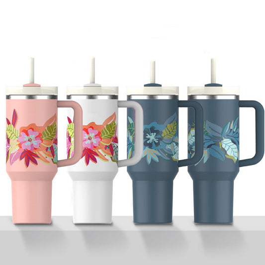 Powder Coated 5D Flower Printed 40oz Stainless Steel Quencher Tumblers with Lid and Removable Handle_ miki