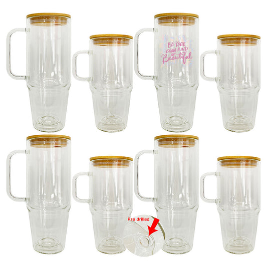 Pre-drilled Sublimation 32oz 40oz clear Snow Globe Glass Tumbler with Handle and Plugs for DIY Glitter and UV DTF Wrap_ miki