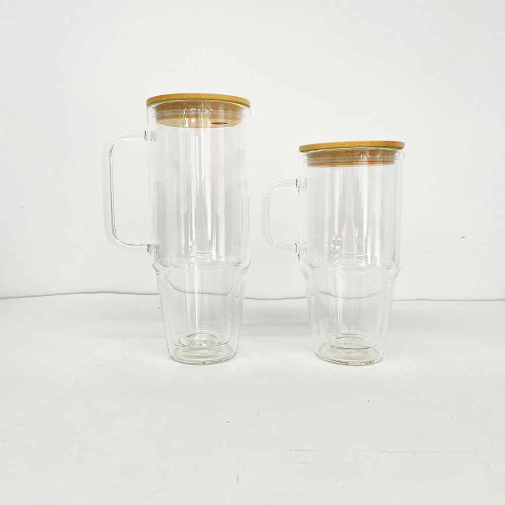 Pre-drilled Sublimation 32oz 40oz clear Snow Globe Glass Tumbler with Handle and Plugs for DIY Glitter and UV DTF Wrap_ miki