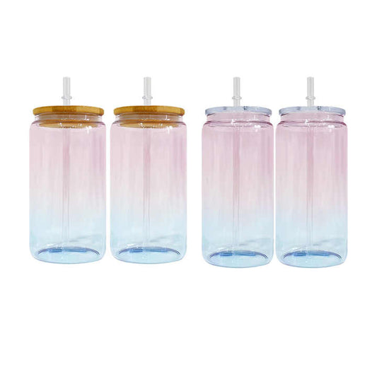 16oz Crystal ocean glass can with lid and straw for sublimation and DFT wraps _miki