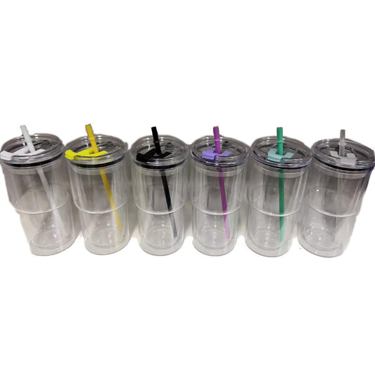 17oz Acrylic Double Walled Snowglobe Travel Cups Pre-drilled with Leak Proof Lid, Colored Straws and stoppers _miki