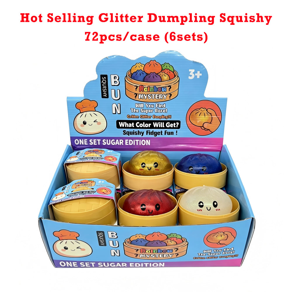 USA Presale_ Glitter Soft Squeeze Decompression Dumpling Squishy Toys with Steamer Basket and Gift Box_ miki