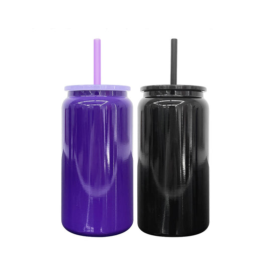 Halloween Purple Black 16oz Stainless Steel Can with Plastic lid and Straw for Sublimation /UV DTF Wraps _miki