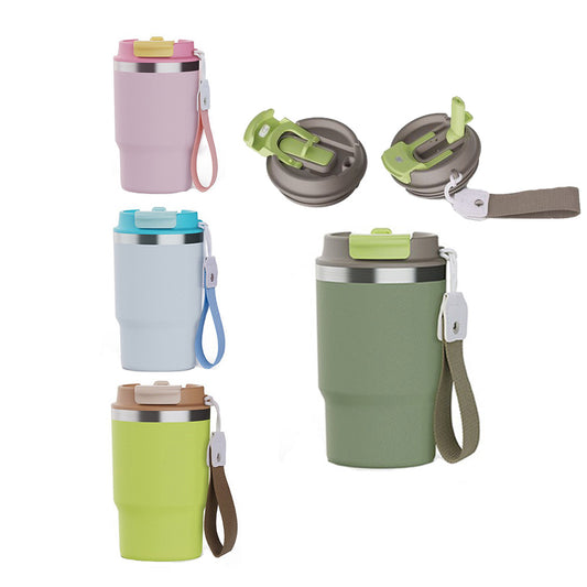 2-in-1 Lid 16oz Coffee Mug Double Wall Stainless Steel Vacuum Travel Mug with Strap_miki