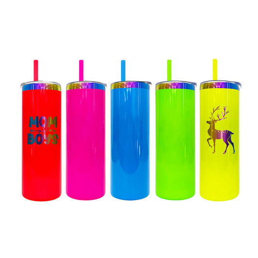 USA Presale_ neon colored rainbow plated 20oz straight tumbler with lid and colorful straw for laser and sublimation_miki