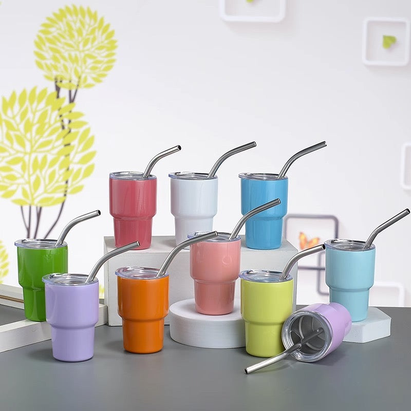 Sublimation 3oz Stainless Steel Shot Glass with Lid And Metal Straw_miki
