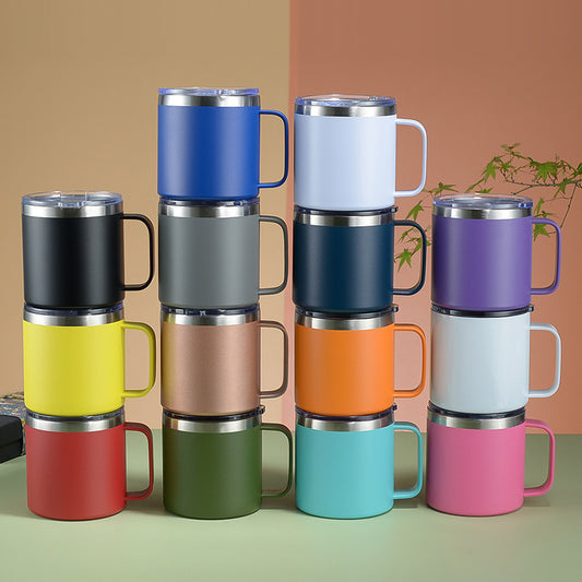 powder coated 14oz 24oz insulated stainless steel coffee camper mug with handle_miki