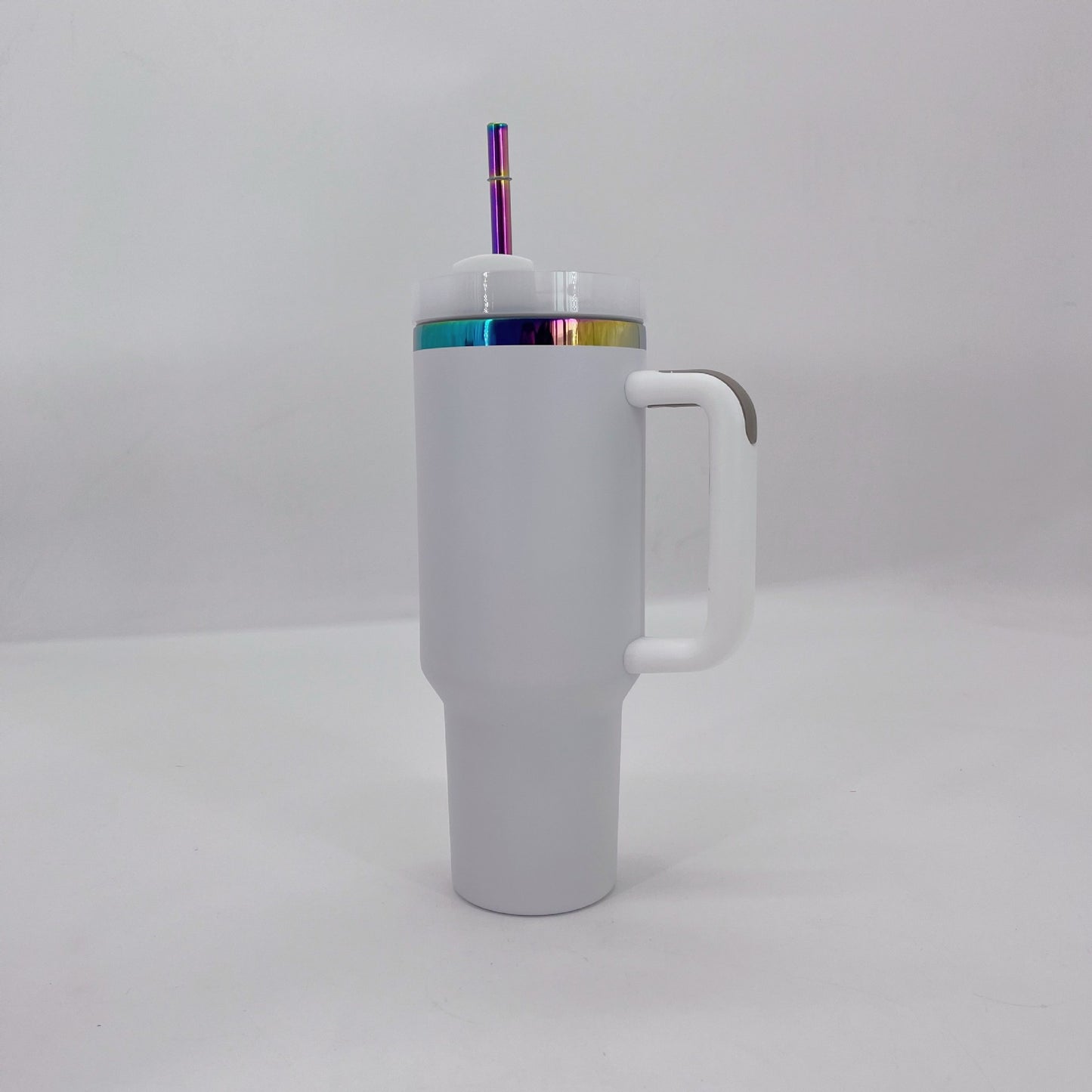 Rainbow Plated H2.0 Powder Coated 40oz Quencher Tumblers With Removal Handle And Metal Straw For Laser Engraving_miki