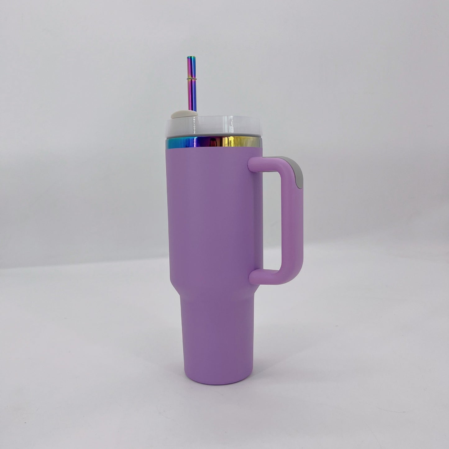 Rainbow Plated H2.0 Powder Coated 40oz Quencher Tumblers With Removal Handle And Metal Straw For Laser Engraving_miki