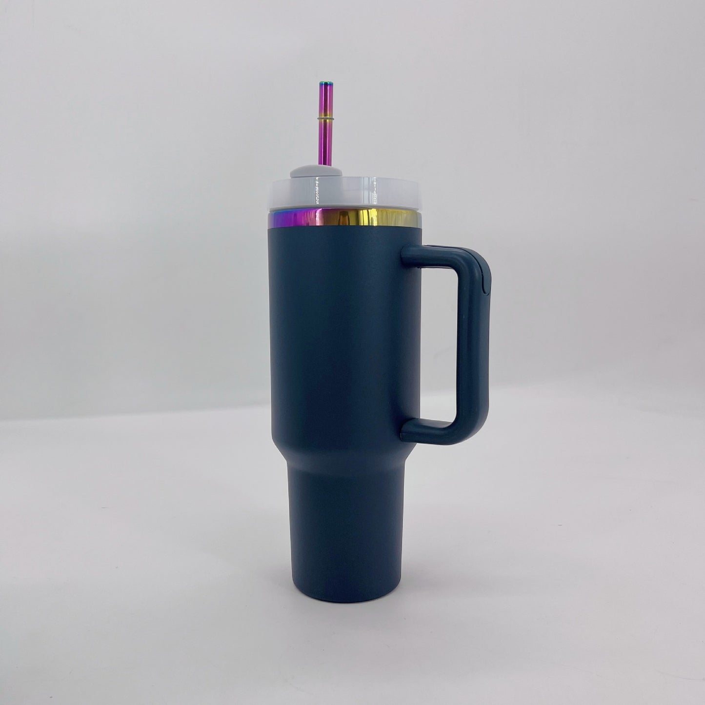 Rainbow Plated H2.0 Powder Coated 40oz Quencher Tumblers With Removal Handle And Metal Straw For Laser Engraving_miki