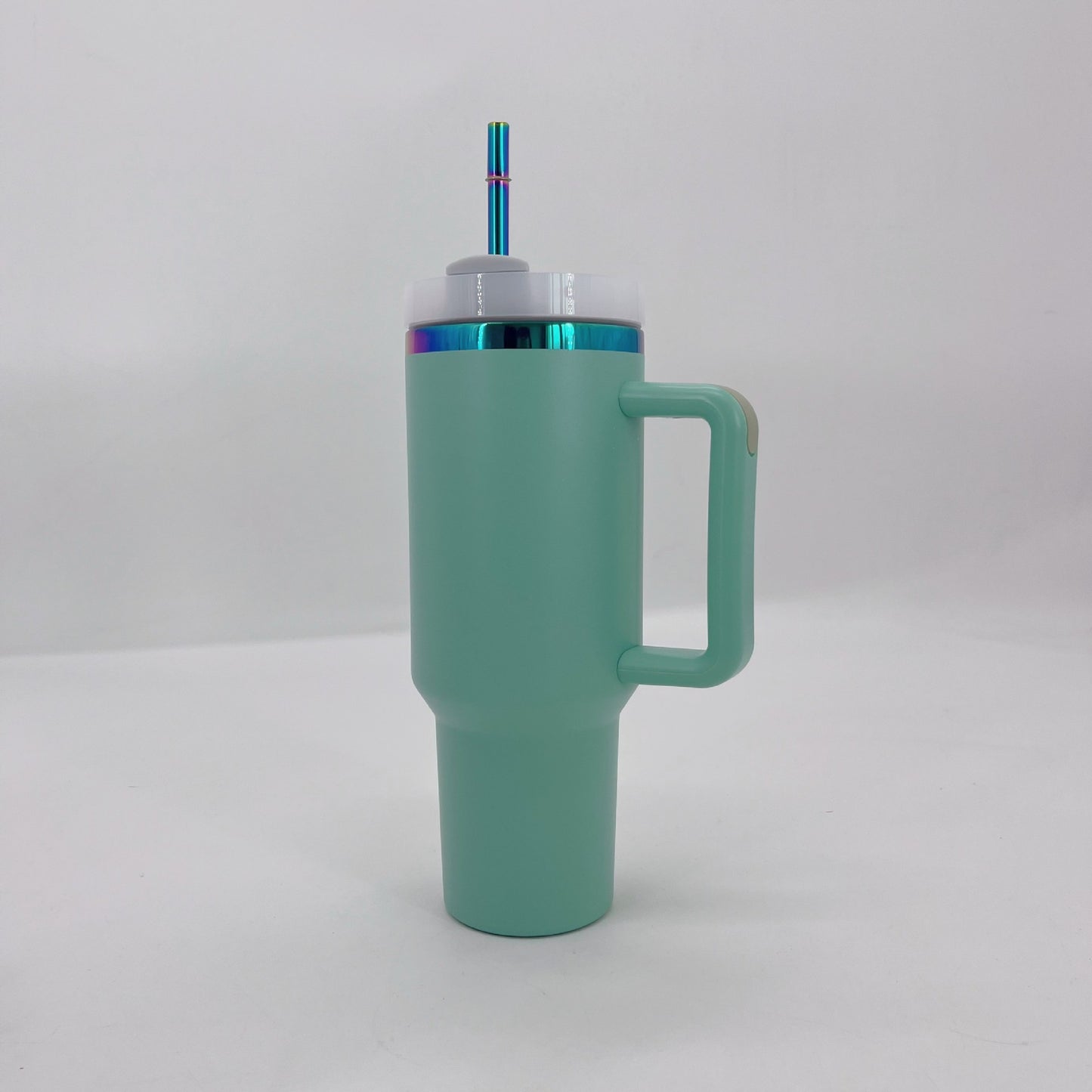 Rainbow Plated H2.0 Powder Coated 40oz Quencher Tumblers With Removal Handle And Metal Straw For Laser Engraving_miki
