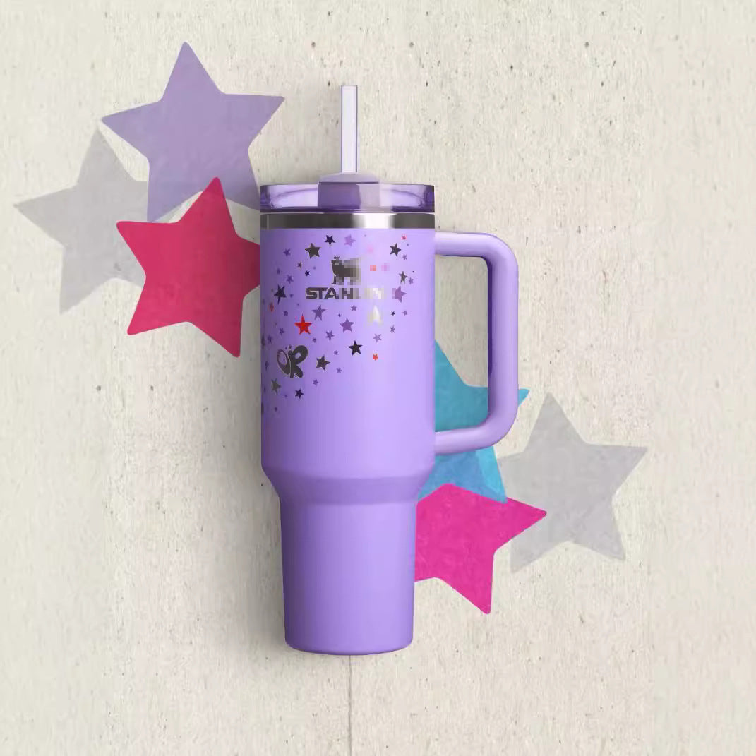Stanley purple stars H2.0 40oz quencher tumbler wirh lid and straw_miki