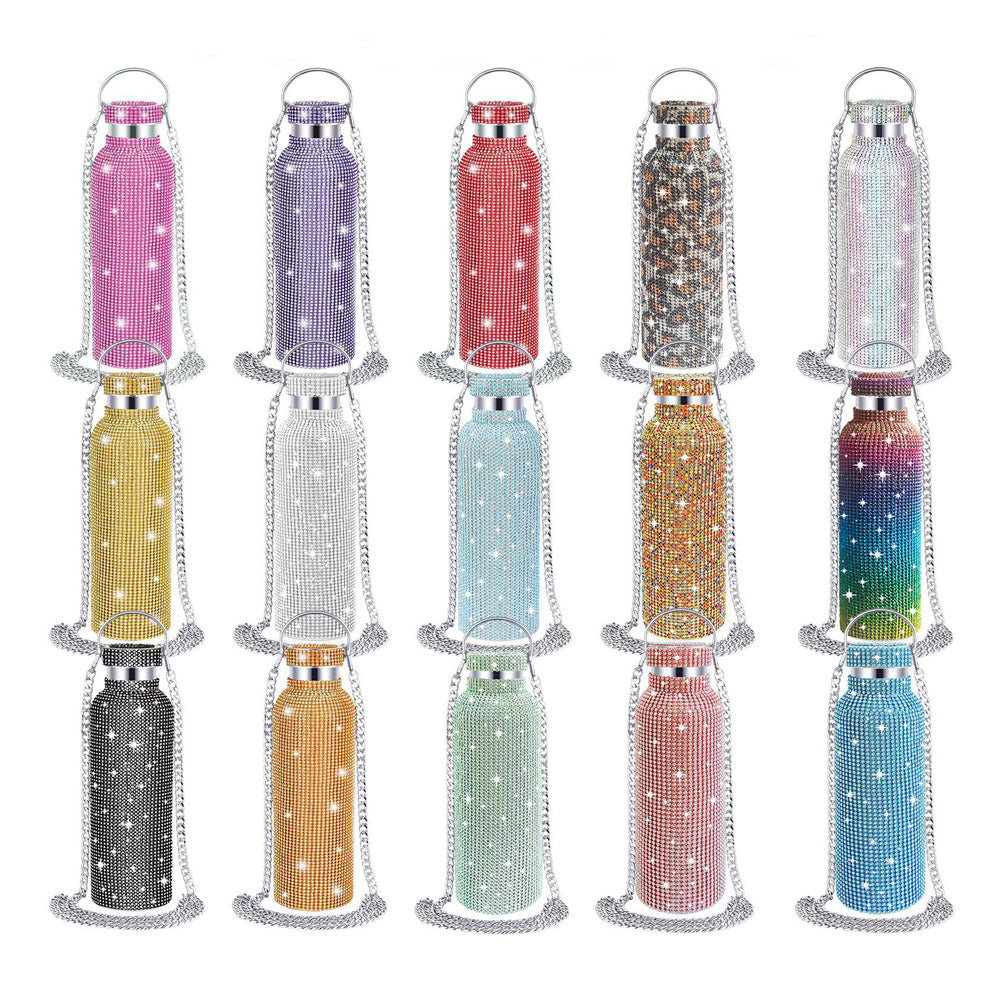17oz 12oz rhinestone bling water bottles with lid and chain_miki