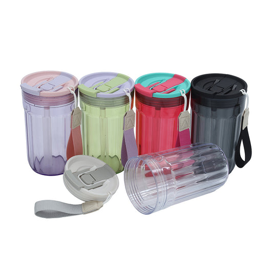 Leak Proof 16oz Jelly Plastic Coffee Mug with Straw and Flip Lid For Cold Drinking and Travel_ miki